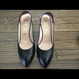 gucci leather web slingback pump